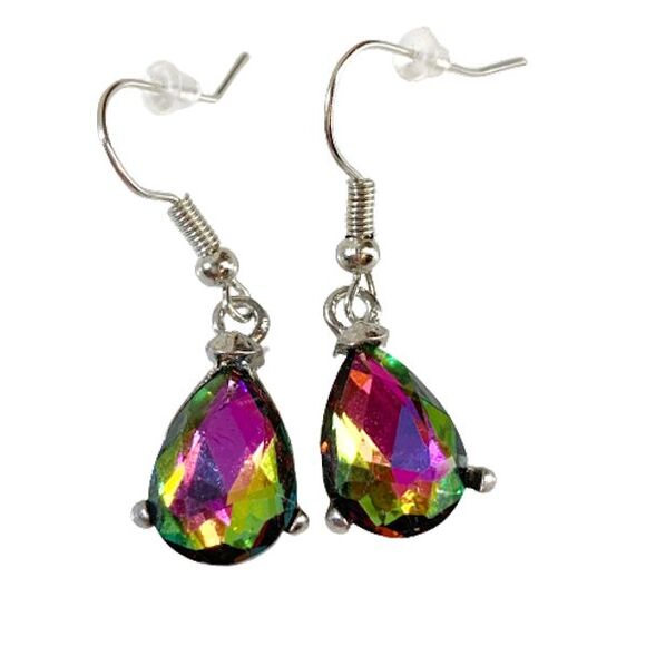 NEW Colorful Rainbow Topaz Drop Earrings Gemstone Silver French Hooks Dangle - Picture 1 of 7